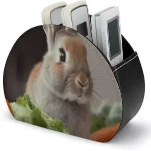 Eekstdbn Rabbit은 야채 리모컨 홀더와 5칸 데스크탑 정리함 퓨 가죽 원격 캐디 스토어 미디어 플레이어