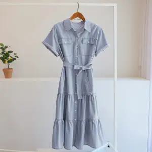 [잇수다] 루샵 포켓 데님 카라 반팔 셔츠 캉캉 롱 원피스
