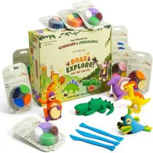 오비오 홈 에어 드라이 클레이 2 공룡 및 정글 디자인 모델링 키트 모델 조각 세트 초소프트 세이프 논스틱