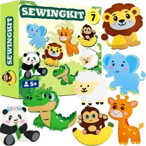 들을 위한 강력한 시산 재봉 키트 동물 7 두껍고 쉬운 DIY 프로젝트 5세 이상 초보 소녀 예술 및 공예품