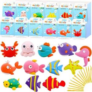 들을 위한 에어 드라이 클레이 2박스 해양 동물 모델링 아트 공예 키트 울트라 소프트 잡동사니 프리 조각