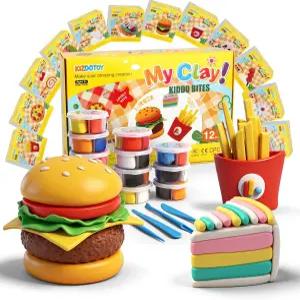 2팩 모델링 클레이 키트 DIY 에어 드라이 세트 도구 및 튜얼 피자 만들기 버거 감자튀김 등 끈적 않는 아트