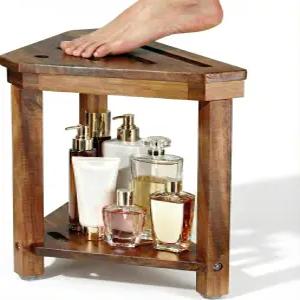 다리 면도용 도즈시프 아카시아 우드 샤워 스툴 내부 작은 공간을 위한 수납 선반이 있는 풋 받침대 방수