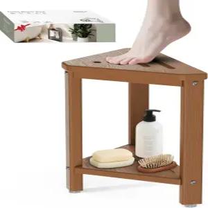 티크 샤워 풋 레스트 15인치 내부 HDPE 방수 스툴 작은 공간을 위한 수납 선반이 있는 면도용 코너 스텝