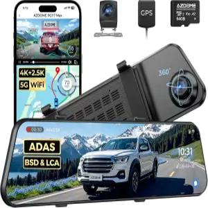 AR 효과가 있는 AZDOME 4K+2.5K 미러 대시캠 ADAS BSD 및 LCA 후방 카메라 12인치 5.8GHz WiFi 음성 제어