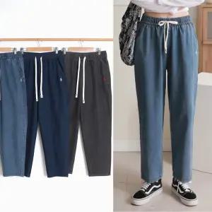 여성 기본 데님 일자 청바지 봄 여름 빅사이즈 밴딩 스판