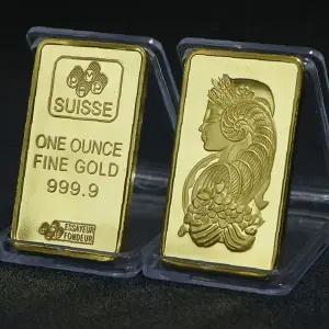 행운 재물 인테리어 장식 금색 금속 판형 모조 골드바 케이스 포함 풍수 소품