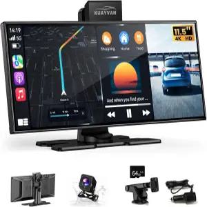 자동차용 최대 11.5인치 무선 카플레이 화면 휴대용 에이플 및 안드로이드 오토 4K 대시캠 백업 카메라