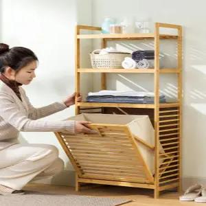빨래바구니 선반 원목 수건 수납장 보관함 세탁실 분류 다용도 빨래 정리함 바스켓 바구니 세