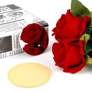 손거울 파우치 원형 가죽 옐로우 세트