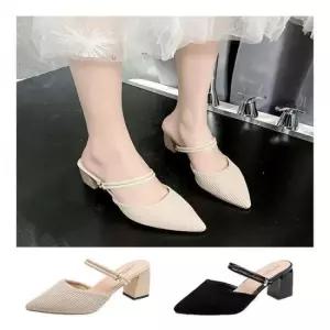 스틸레토미들힐 여성 스트랩 여름 스틸레토 뮬 슬링백 통굽 펌프스힐