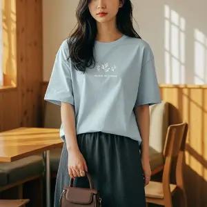 여성 루즈핏 티셔츠 부드러운 프린팅 반팔티 이너 의류