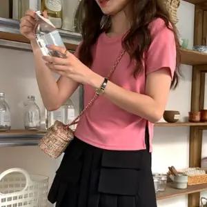 HL] 티셔츠 셔링 트임 포인트 텐션 긴팔티 반팔티