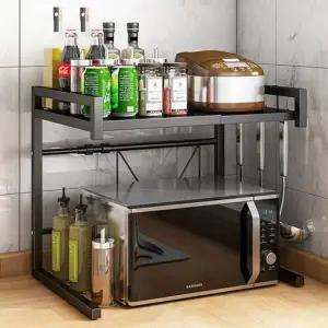 전자레인지 선반 거치대 2단 다이 수납장 폭조절 블랙 전자레인지선반 전자레인지수납장