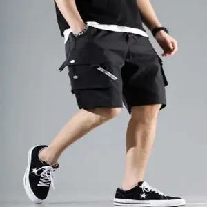남성 포켓반바지 7부 카고팬츠 쿨링 밴딩반바지 블랙 (HSJ-WCA38A2)