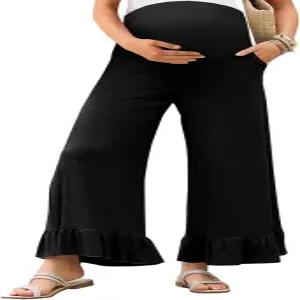 유시파이 여성 임산부 바지 소프트 러플 플로피 라운지 팔라초 임신 와이드 레그 팬츠