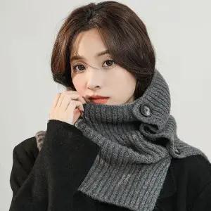 목도리 겨울 여성 버튼 하이 넥워머 울 니트 머플러