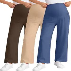 스위티위 3팩 여성 임산부 바지 루즈 와이드 레그 임신 스웨트 팬츠 벨리 라운지 파자마 주머니 포함