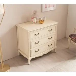 미드센츄리 클래식 화이트 원목 3단 서랍장(90cm) 선반 수납 긴 옷장 우드