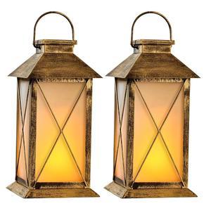 깜빡이는 불꽃 양초가 달린 태양광 랜턴 2팩, 13인치 야외 방수 정원 장식, 파티오 야드 탁상 장식용 유리 걸이 메탈 엄마의 날 선물 엄마