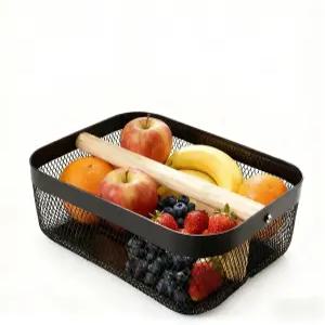 모헛 메탈 메시 스틸 피크닉 바구니 블랙 가든 수확 채소 과일 주방 정원 캐비닛을 위한 나무 칸막이와