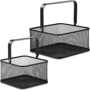 야채 과일 주방 정원 피크닉을 위한 철제 손잡이가 있는 금속 수확 바구니 사각 와이어 2개 세트