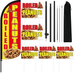 길프롭 6개 삶은 땅콩 깃털 깃발 및 야드 표지판에는 금속 기둥과 휴대용 가방이 있는 7피트 키트 야외