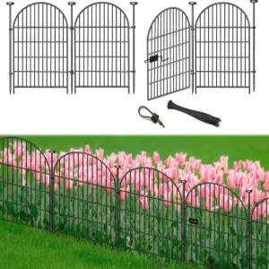 정원 울타리 테두리 36인치 H x 8.8피트 L 마당용 4개 패널 문이 있는 높은 동물 장벽 아치형 방청 금속 노