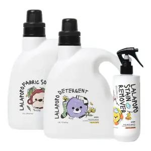 케이맘 랄라포포 빨래끝 3종세트 프레시모닝향&자작나무향 세제본품1.7L+유연제본품1.7L+얼룩제거제280ml