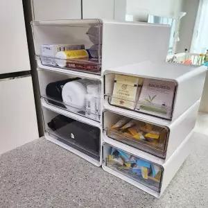 투명 쌓아쓰는 서랍 소형 약통 정리함 팬트리 약 서랍장 머리끈 머리핀 적층 수납함 탕비실 서랍