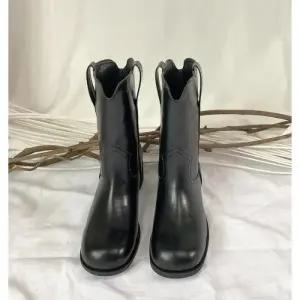 [다잇템]여자 가죽워커 카우보이 둥근코 인조가죽 부티 발목부츠