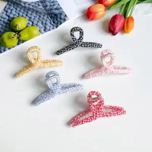 [신세계라이브쇼핑][옷자락] 여자 격자 체크 패턴 데일리 헤어 집게핀