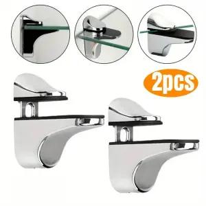 2pcs 조정 가능한 목재/유리 선반 지지 클립 미끄럼 방지 패드가있는 아연 합금 브래킷 욕실 용 파티션