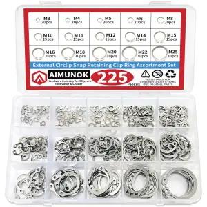 225PCS 외부 고정 링 스냅 분류 키트 304 스테인레스 스틸 서 클립 R