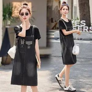 스커트 데님 여름 캐주얼 투피스 페이크 여자청치마 홍콩 멜빵 티셔츠 ible2