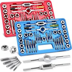 80개 탭 앤 다이 세트 내부 및 외부 나사산 절단 수리용 메트릭 표준 도구 키트 NC/NF/NPT 호환