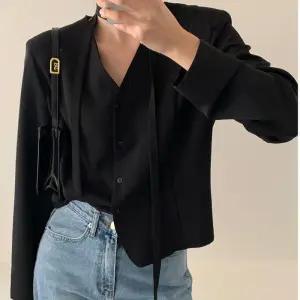 타노스여사친 가을 빈티지 캐주얼 브이넥 하프코트 정장자켓 정장 스트링 싱글 데일리룩 긴팔 KUK3