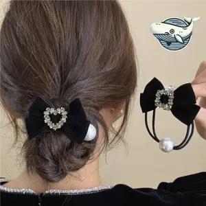 큐빅 포니테일 리본 헤어밴드 아기 머리장식 머리고무줄 리본머리끈 헤어끈 헤어고무줄