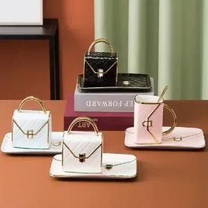 가방 모양 머그잔 컵받침 북유럽 화이트 인테리어 세트 수저