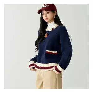 피핀 112689 울혼방 배색 둥근카라 니트 집업1137275