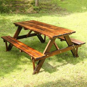 야외테이블 원목테이블 야외용 탄화색 평상 벤치 식탁