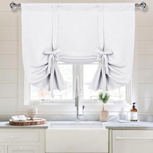 DWCN 암막 커튼-창 단열실용 그늘막 타이업 주방, 욕실, 퓨어 화이트, W34 X L45 인치, 1 패널용 어두운 막대 포켓 풍선 창문