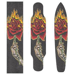 허스리티 스켈레톤 핸드 버닝 로즈 그립 테이프 - 9인치 x 33인치 버블 프리 롱보드 시트 스케이트보드 및 스쿠터에 쉽게 적용 가능