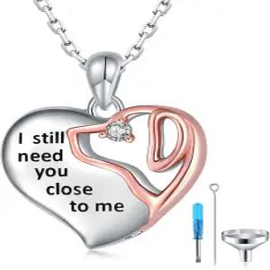 EJALEN 925-스털링-은색 화장 애완동물 유골함 목걸이 - 하트 개 기념 펜던트 주얼리 선물