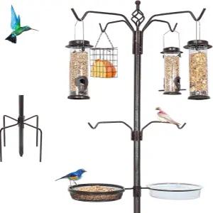 잉얌 새 모이통 스테이션 키트 야외용 94인치 폴 스탠드 4개의 금속 수트 및 야생 조류 관찰용 목욕 트레이
