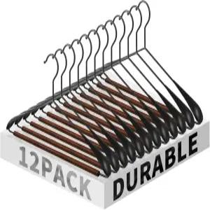 장앤롱 12팩 와이드 숄더 메탈 행거 - 옷장 드레스 바지 스웨터 재킷용 헤비 듀티 레트로 나무 바 수트