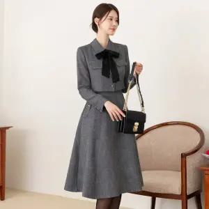 시크라인 ~XXL까지 파이크 타이 세트 A라인 트위드 원피스 겨울 하객룩 오피스룩 면접룩 모임룩 격식룩 데