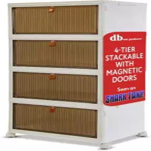 퀵 박스 스포츠 4단 스태커블 수납 정리함 - 자석 문이 있는 24갤런 용량의 접이식 침실 옷장 기숙사