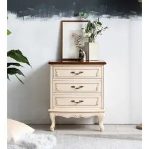 빈티지 아메리칸 아이보리 원목 3단 콘솔 서랍장 / 유럽풍 모던 소품 침대