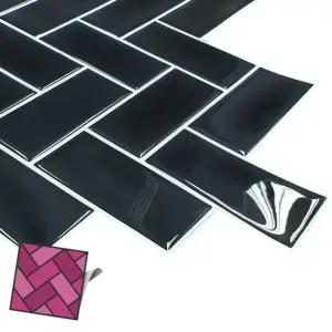 월타일스티커 047 검정 갈매기벽돌 DIY타일시트